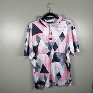 Yatta Men's Sz L Golf Polo‎ Geometric All Over Print Poly Spandex Stretch UPF 40
